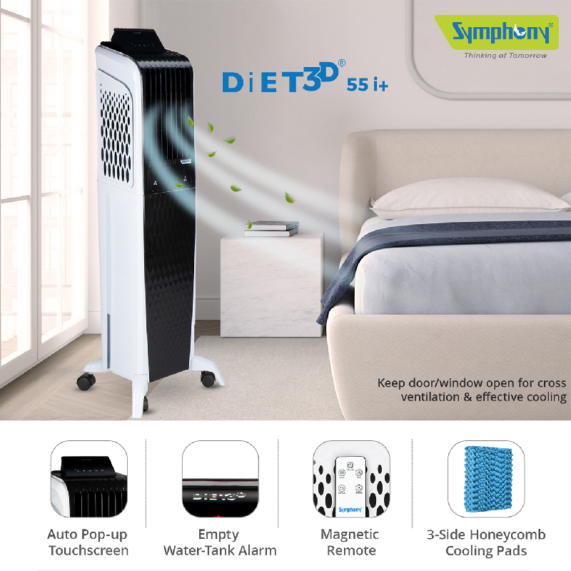 Symphony Tower Air Cooler 55L With Magnetic Full Function Remote Diet 3D 55I+ 9 Symphony Tower Air Cooler 55L With Magnetic Full Function Remote Diet 3D 55I+
