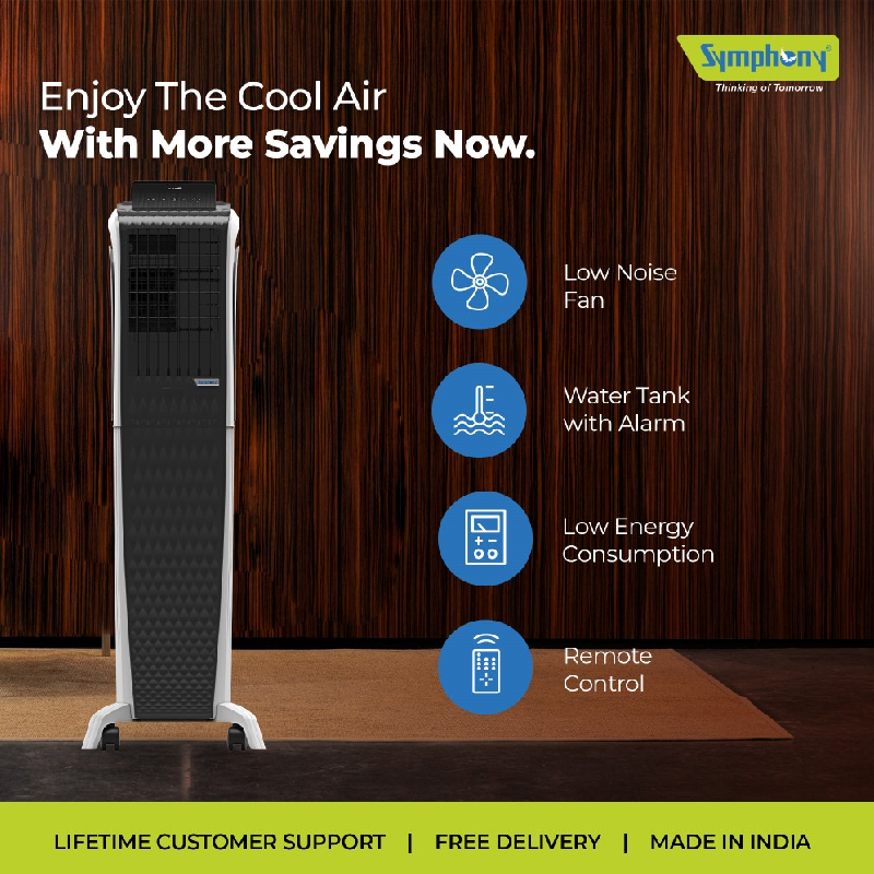 Symphony Tower Air Cooler 55L With Magnetic Full Function Remote Diet 3D 55I+ 8 Symphony Tower Air Cooler 55L With Magnetic Full Function Remote Diet 3D 55I+