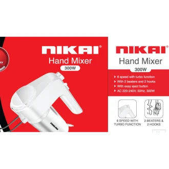 Nikai Hand Mixer 6 Speeds With Turbo Function 300W NH787T2 2 Beaters For Eggs And Cream And 2 Hooks For Mixing Dough With Easy Eject Button
