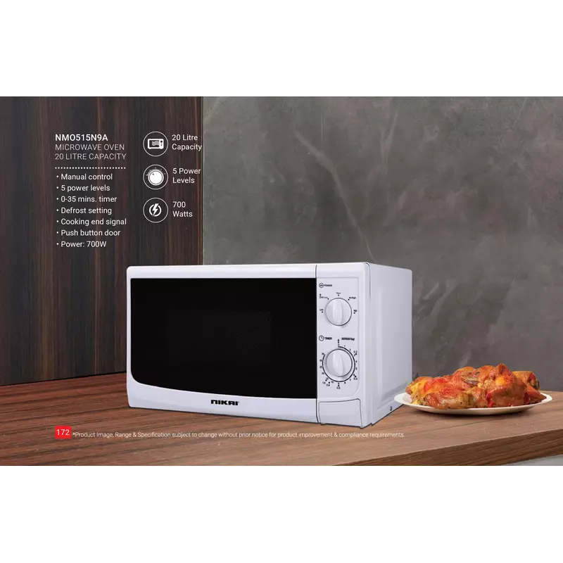 Nikai Microwave 20L Manual 5 Power Levels 700W Nmo515N9A 35 Mins Timer Defrost Settings Cooking End Signal Push Button Door 9 Nikai Microwave 20L Manual 5 Power Levels 700W Nmo515N9A 35 Mins Timer Defrost Settings Cooking End Signal Push Button Door