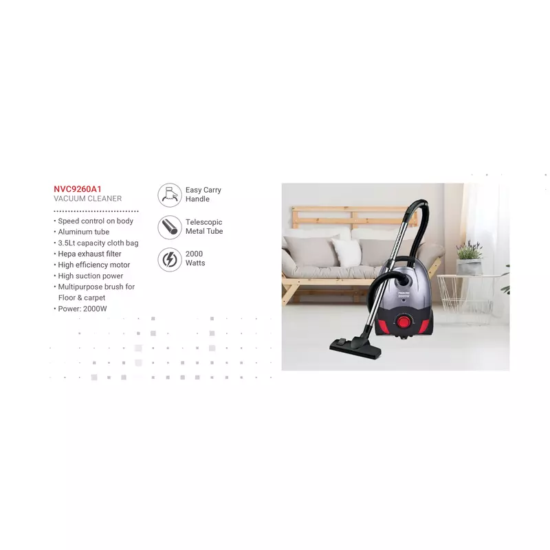 Nikai Vacuum Cleaner 3.5L Carry Handle With Cloth Bag 2000W Nvc9260A1 Metal Telescopic Tube Exhaust Filter Multipurpose Brush For Floor And Carpet High Efficiency Motor 10 Nikai Vacuum Cleaner 3.5L Carry Handle With Cloth Bag 2000W Nvc9260A1 Metal Telescopic Tube Exhaust Filter Multipurpose Brush For Floor And Carpet High Efficiency Motor