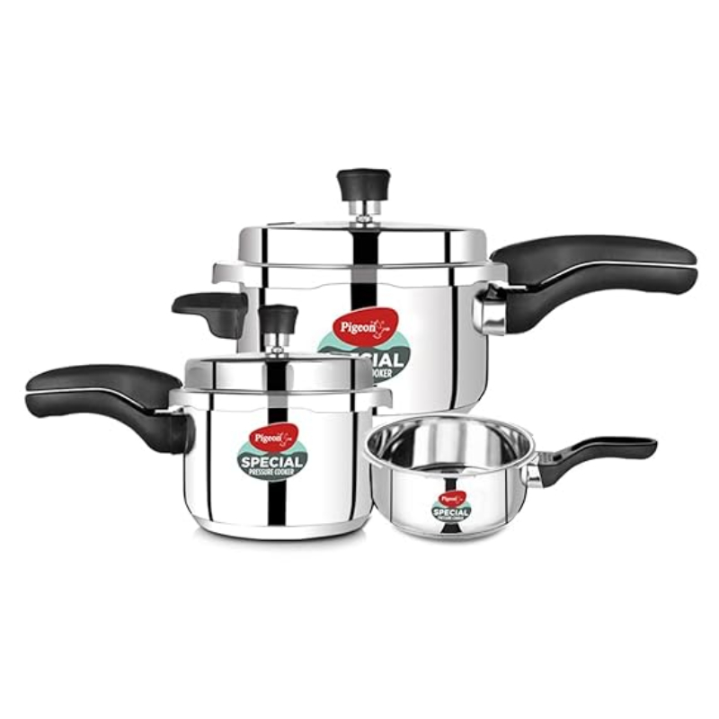 Pigeon Aluminium Pressure Cooker Set – 2L, 3L &Amp; 5L Outer Lid Durable Cookers For Fast Cooking Sap 12739 1 Pigeon Aluminium Pressure Cooker Set – 2L, 3L &Amp; 5L Outer Lid Durable Cookers For Fast Cooking Sap 12739