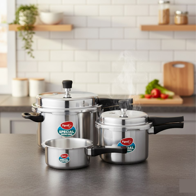 Pigeon Aluminium Pressure Cooker Set – 2L, 3L &Amp; 5L Outer Lid Durable Cookers For Fast Cooking Sap 12739 6 Pigeon Aluminium Pressure Cooker Set – 2L, 3L &Amp; 5L Outer Lid Durable Cookers For Fast Cooking Sap 12739