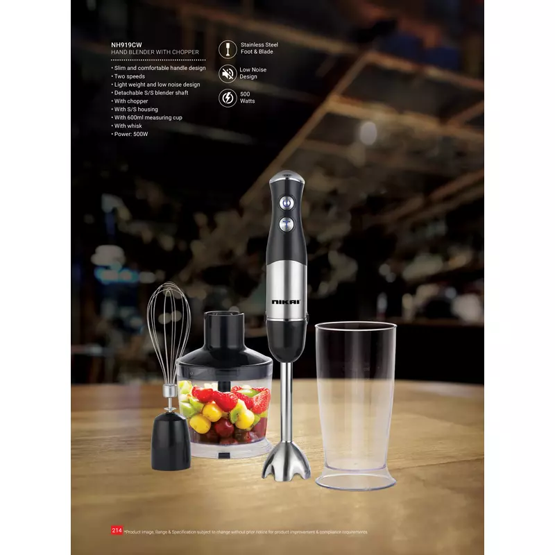 Nikai Hand Blender 600Ml With Chopper Stainless Steel Housing 500W Nh919Cw Detachable Stainless Steel Blender Shaft With Whisk 2 Speeds 2 Nikai Hand Blender 600Ml With Chopper Stainless Steel Housing 500W Nh919Cw Detachable Stainless Steel Blender Shaft With Whisk 2 Speeds