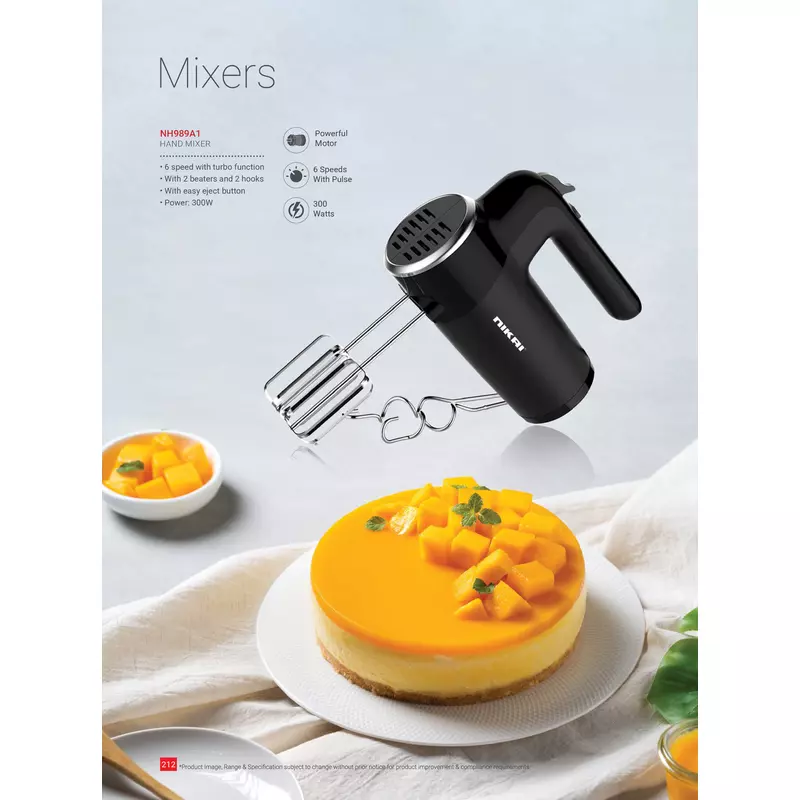 Nikai Hand Mixer 6 Speeds With Turbo Function 300W Nh989A1 2 Beaters For Eggs And Cream And 2 Hooks For Mixing Dough With Easy Eject Button 4 Nikai Hand Mixer 6 Speeds With Turbo Function 300W Nh989A1 2 Beaters For Eggs And Cream And 2 Hooks For Mixing Dough With Easy Eject Button