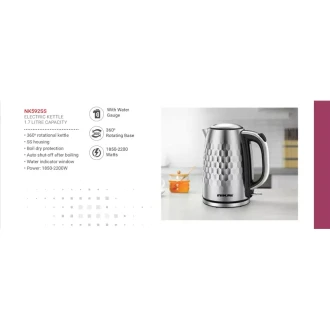 Nikai Jug Kettle 1.7L Steel With Water Guage 2200W NK592SS Automatic Shut Off Boil Dry Protection With Indicator Window Stainless Steel Housing