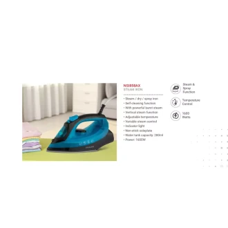 Nikai Steam Iron 280ml Tank Dry and Spray Function 1600w NSI858AX Temperature Control Non Stick Sole Plate Vertical Steam Function Indicator Light Powerful Burst System
