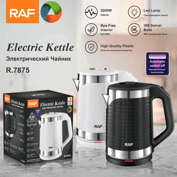Raf Kettle 2L 2000W Stainless Steel, Bpa Free Interior, 360 Swivel Base, Led Indicator Light R.7875 5 Raf Kettle 2L 2000W Stainless Steel, Bpa Free Interior, 360 Swivel Base, Led Indicator Light R.7875
