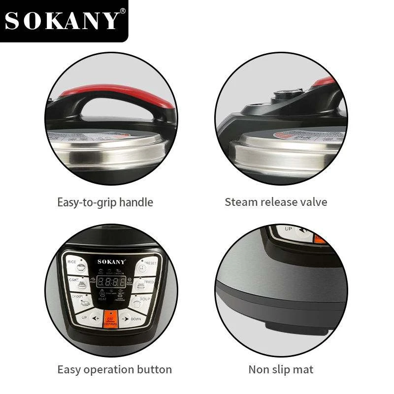 Sokany Pressure Cooker Multifunctional 6L 1000W Overheat Protection With Touch Screen Sk-2401 2 Sokany Pressure Cooker Multifunctional 6L 1000W Overheat Protection With Touch Screen Sk-2401