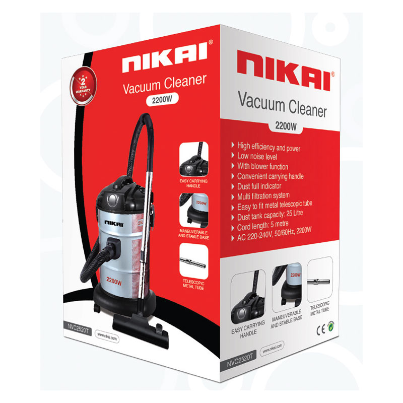 Nikai Vacuum Cleaner 25L Drum With Blower Function 2200W Nvc2520T Metal Telescopic Tube High Efficiency And Power Dust Full Indicator 5M Cord Length Multi Filtration System 2 Nikai Vacuum Cleaner 25L Drum With Blower Function 2200W Nvc2520T Metal Telescopic Tube High Efficiency And Power Dust Full Indicator 5M Cord Length Multi Filtration System