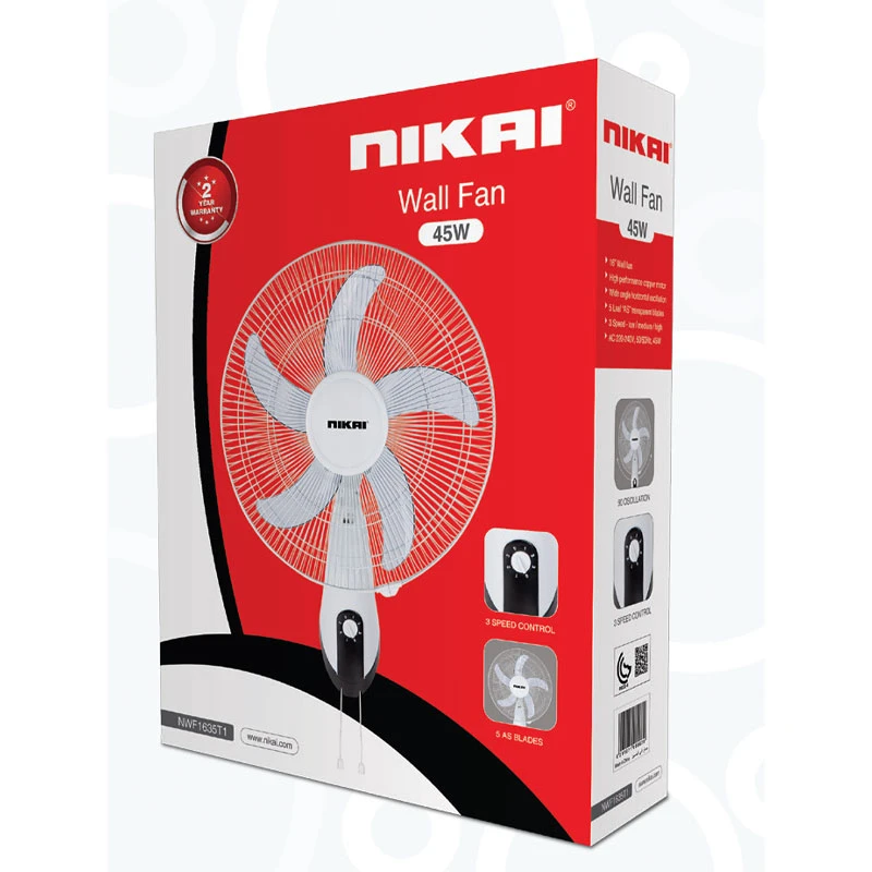 Nikai Wall Fan 16 Inch 5 Blades 3 Speeds 45W Nwf1635T1 T Class Copper Motor 120 Grill 5 As Knife Blades 2 Nikai Wall Fan 16 Inch 5 Blades 3 Speeds 45W Nwf1635T1 T Class Copper Motor 120 Grill 5 As Knife Blades
