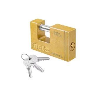 Ingco Heavy Duty Brass Block Padlock 90mm with 3pcs Brass Keys DBBPL0902
