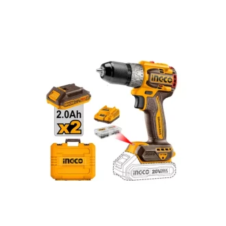 Ingco Compact Brushless Cordless Drill Lithium-ion 20V 60NM, LED Battery Indicator, Work Light CDLI20602
