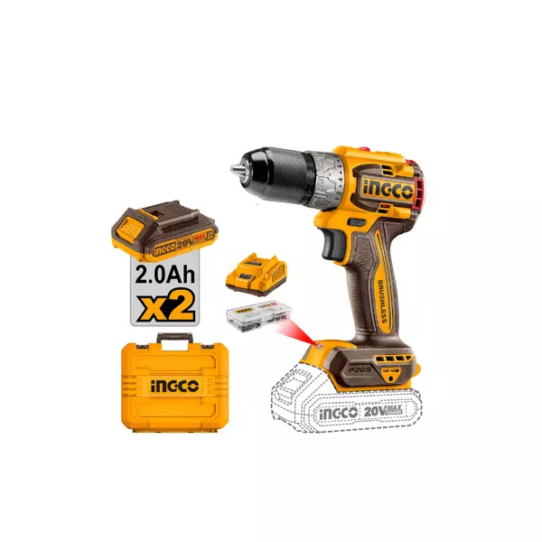Ingco Compact Brushless Cordless Drill Lithium-Ion 20V 60Nm, Led Battery Indicator, Work Light Cdli20602 1 Ingco Compact Brushless Cordless Drill Lithium-Ion 20V 60Nm, Led Battery Indicator, Work Light Cdli20602