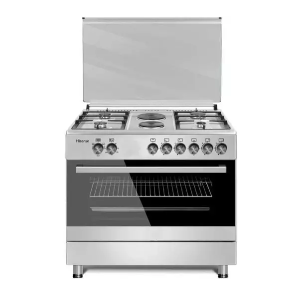 Hisense Cooker Free Standing 90X60Cm 4 Gas Burners, 2 Electric Burner, Electric Oven, Glass Lid, Silver Hf942Gees 1 Hisense Cooker Free Standing 90X60Cm 4 Gas Burners, 2 Electric Burner, Electric Oven, Glass Lid, Silver Hf942Gees