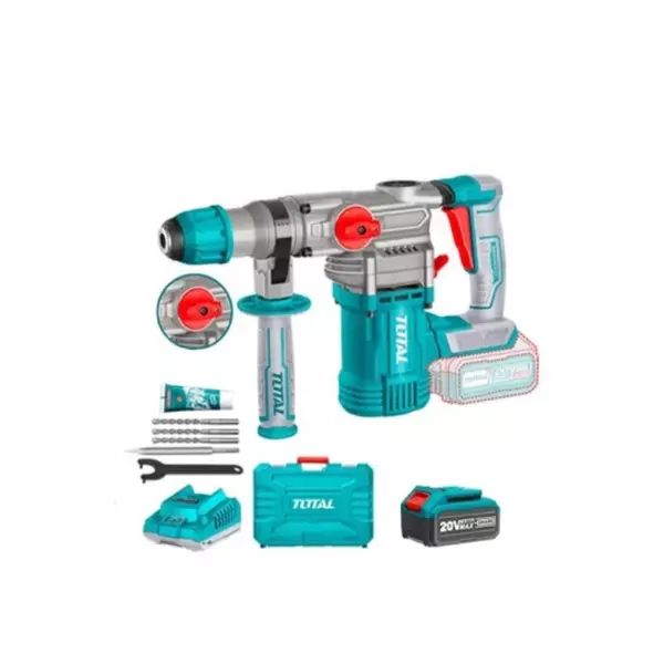 Total Cordless Rotary Hammer Drill 4.5J Sds Plus Lithium-Ion 20V With 3Pcs Drill Bits, 4.0Ah Battery, Charger, Chisel, Grease Tube Trhli202882 1 Total Cordless Rotary Hammer Drill 4.5J Sds Plus Lithium-Ion 20V With 3Pcs Drill Bits, 4.0Ah Battery, Charger, Chisel, Grease Tube Trhli202882