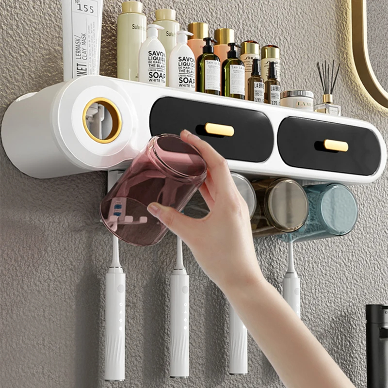 Generic Toothbrush Holder Set Toothbrush Storage Rack Automatic Toothpaste Squeezer Dispenser All-In-One Bathroom Accessories 5 Generic Toothbrush Holder Set Toothbrush Storage Rack Automatic Toothpaste Squeezer Dispenser All-In-One Bathroom Accessories