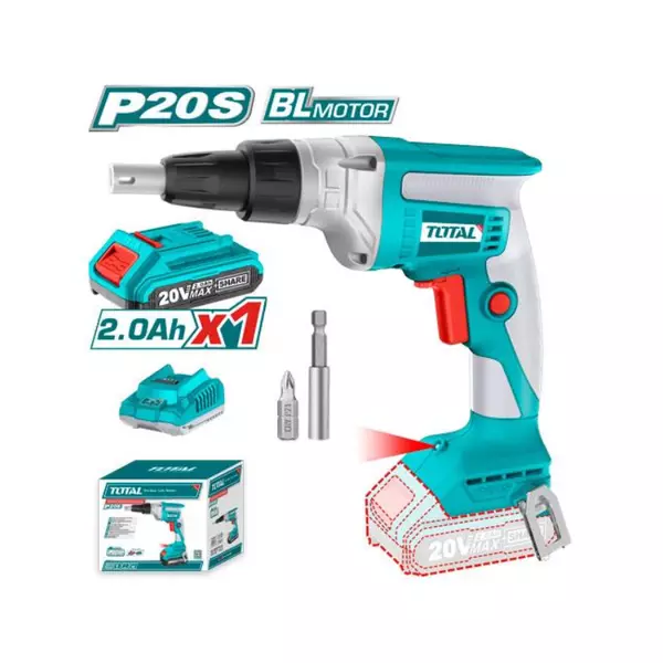 Total Drywall Screwdriver Cordless, Lithium-Ion 20V With 2.0Ah Battery, Charger, Screwdriver Bit &Amp; Bit Holder Tdsli204200 1 Total Drywall Screwdriver Cordless, Lithium-Ion 20V With 2.0Ah Battery, Charger, Screwdriver Bit &Amp; Bit Holder Tdsli204200
