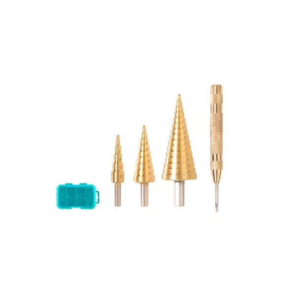 Total Step Drill Bit Set With Automatic Center Punch Tacsd2041 (Pack Of 4Pcs) 1 Total Step Drill Bit Set With Automatic Center Punch Tacsd2041 (Pack Of 4Pcs)